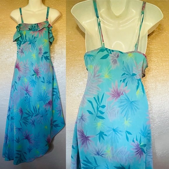 PRIVATE LUXURIES Asymmetric Tropical Floral Print Dress Medium As-Is - Picture 2 of 10